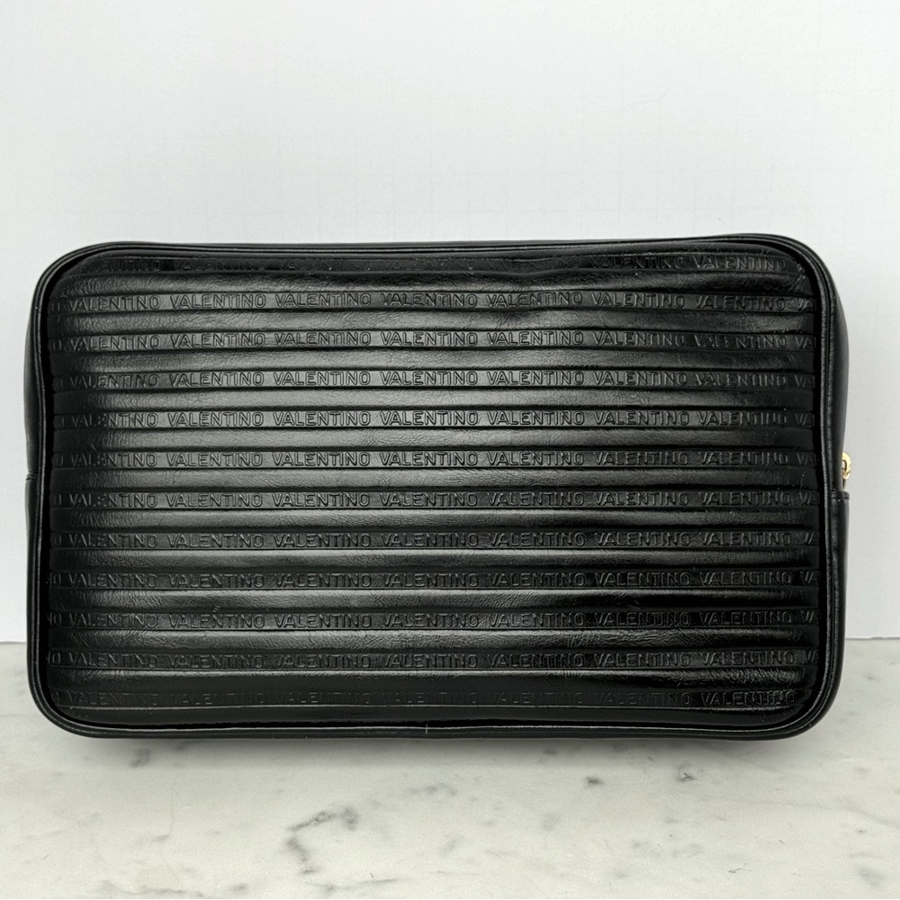 Mario Valentino Black Leather Travel Clutch Toiletry Pouch Bag